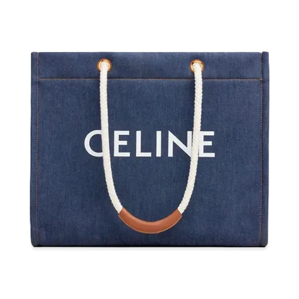 CELINE Squared Cabas CELINE in Denim with CELINE Print and Calfskin "Navy/Tan"