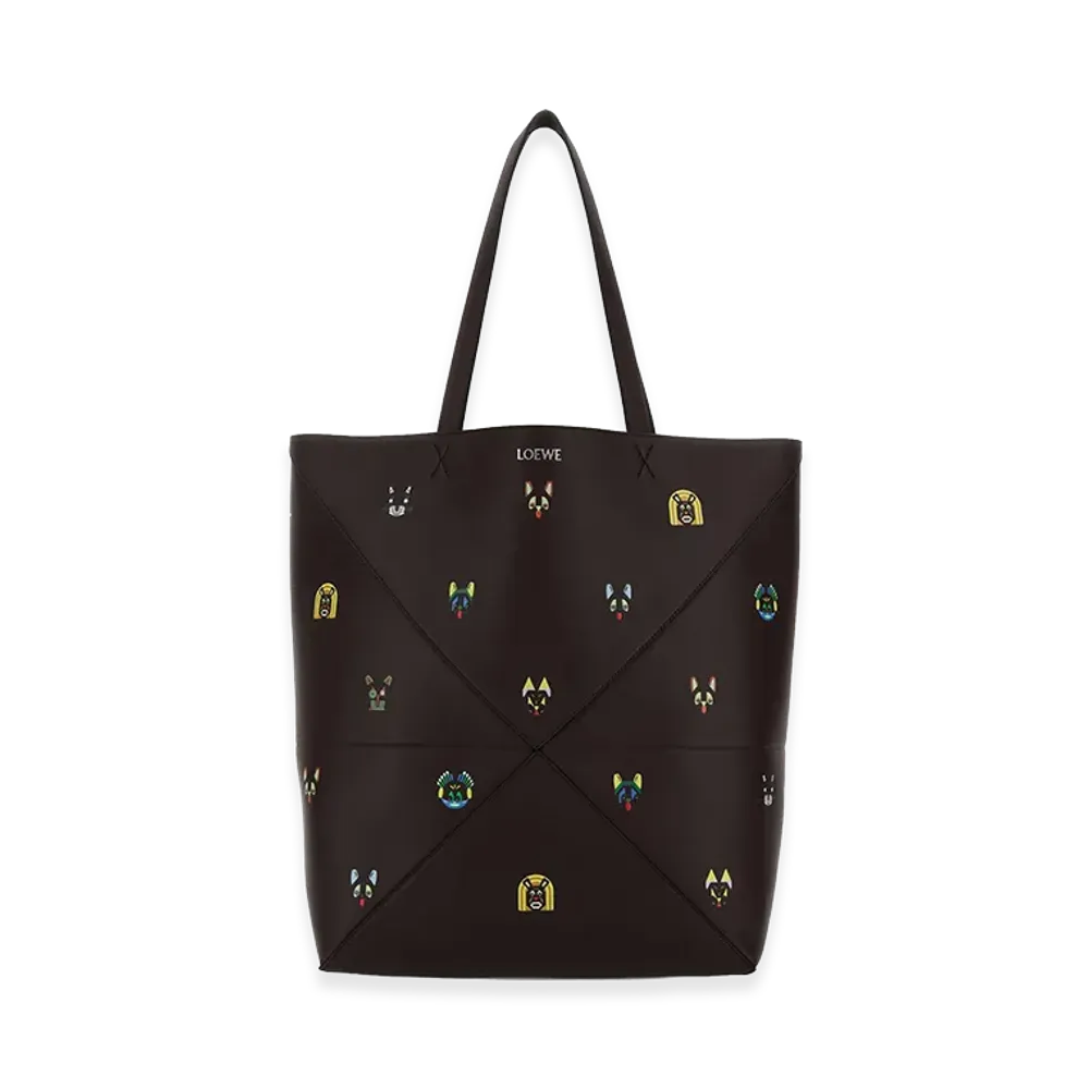 LOEWE Chocolate Leather Puzzle Fold Large Shopping Bag "Brown"