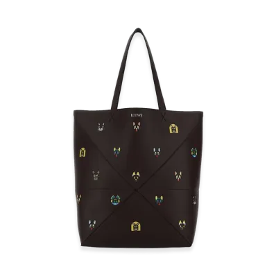 LOEWE Chocolate Leather Puzzle Fold Large Shopping Bag "Brown"