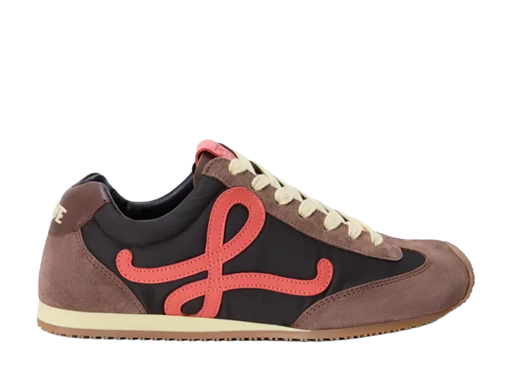 LOEWE Women's Ballet Runner 2.0 in Nylon and Calfskin "Chocolate/Coral/Yellow"