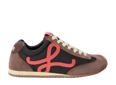 LOEWE Women's Ballet Runner 2.0 in Nylon and Calfskin "Chocolate/Coral/Yellow"