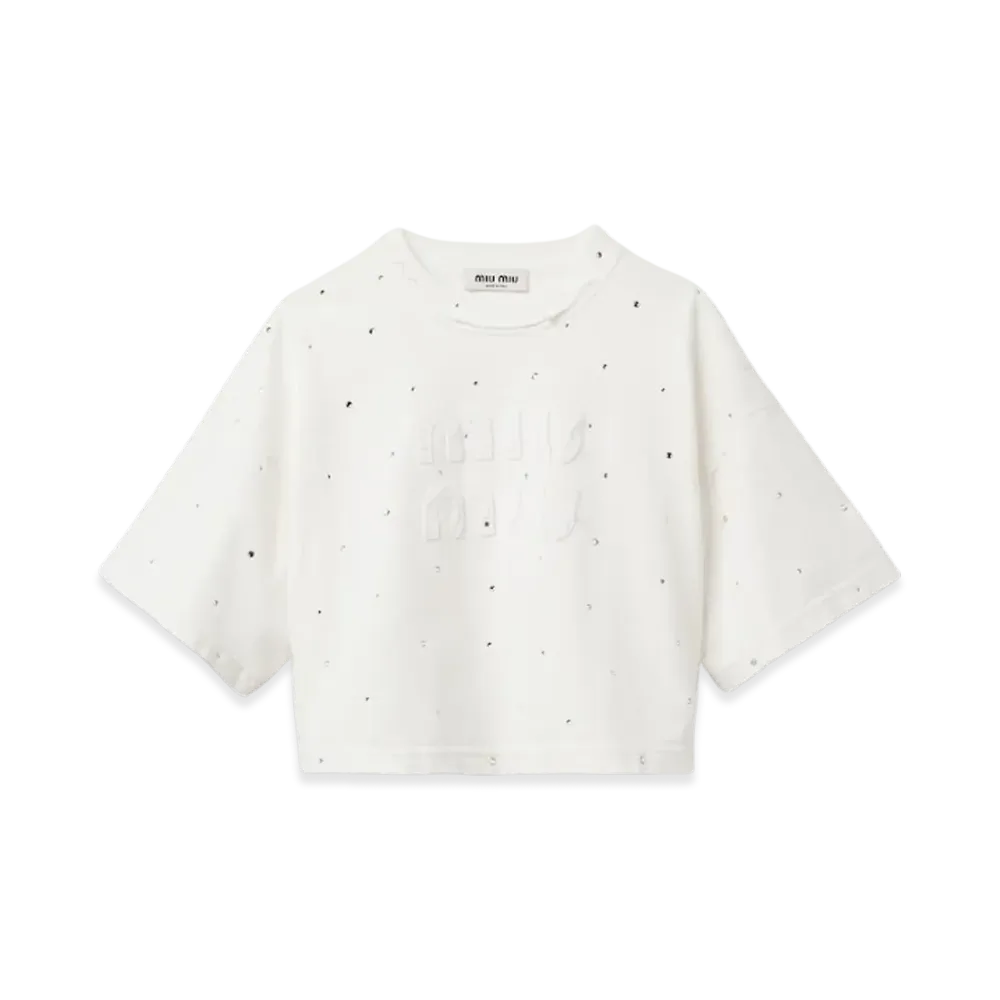 MIU MIU Women's Cotton T-Shirt with Crystals "White"