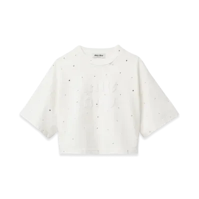 MIU MIU Women's Cotton T-Shirt with Crystals "White"
