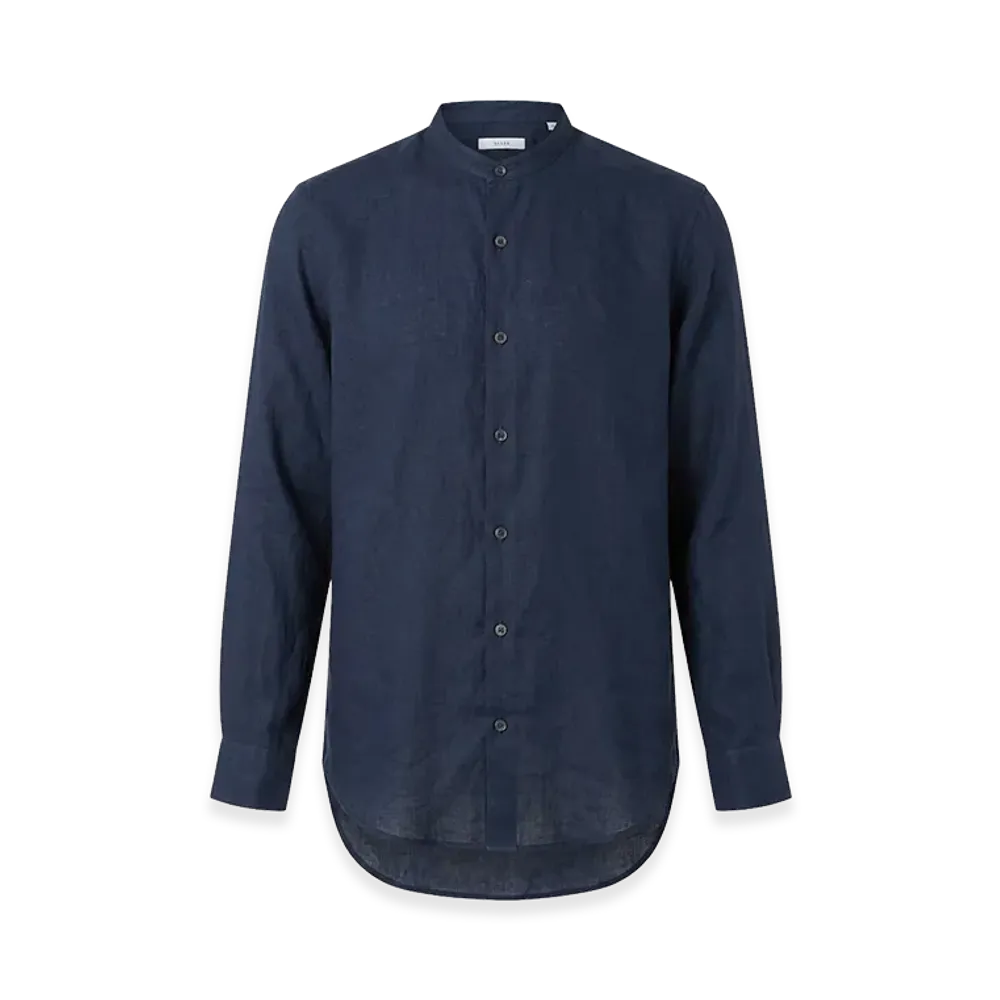 AURALEE High Count Ramie Band Collar Shirt "Navy"