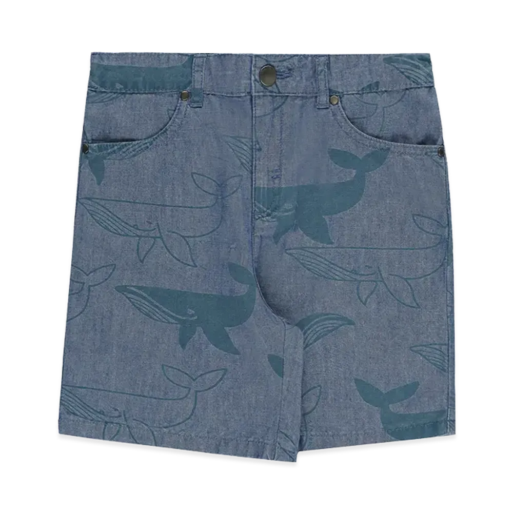 STELLA McCARTNEY Kids Whale Print Denim Shorts "Light Blue"