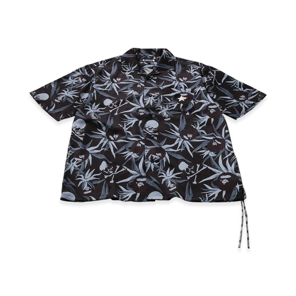 A BATHING APE x mastermind JAPAN Tropical Skull Camo Open Collar SS Shirts "Black"