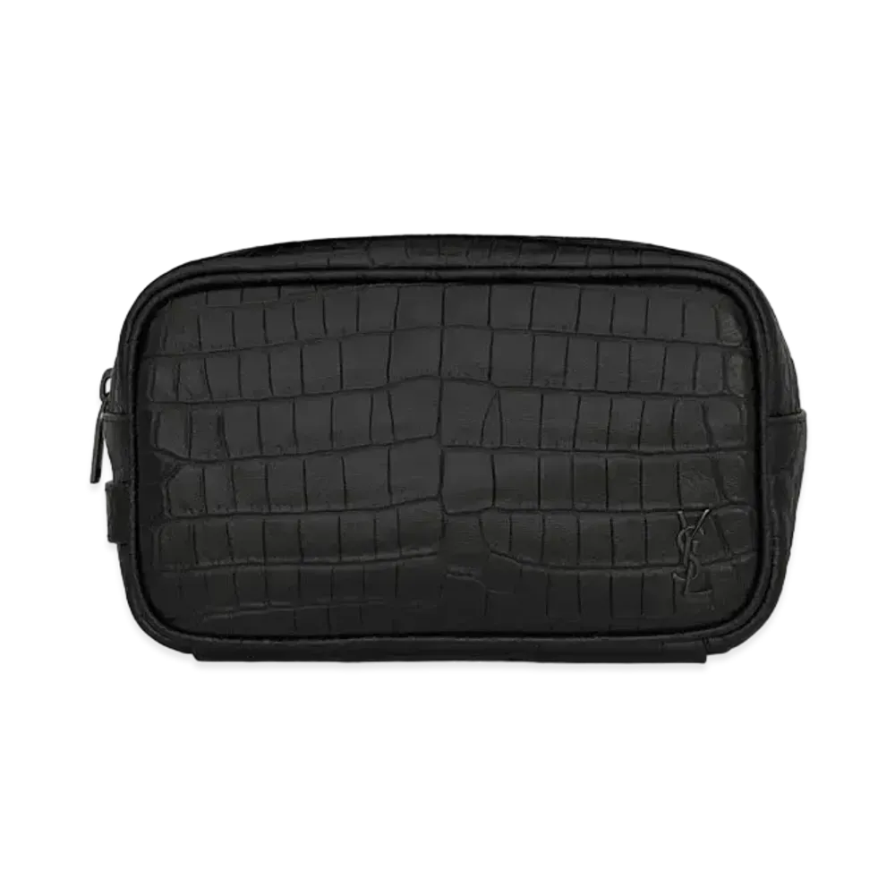 SAINT LAURENT Tiny Monogram Small Grooming Case In Crocodile-Embossed Matte Leather "Black"
