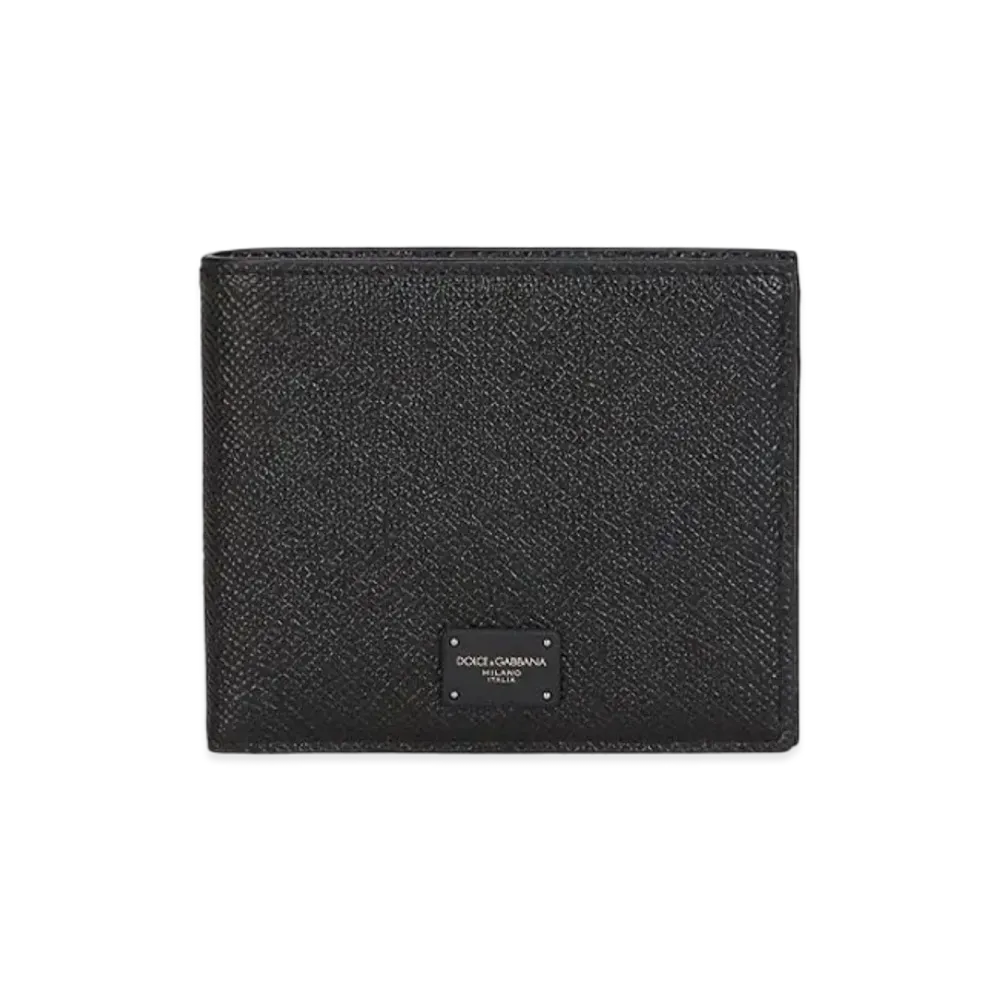 Dolce&Gabbana Bifold Wallet Dauphine Calfskin Logo Plate "Black"