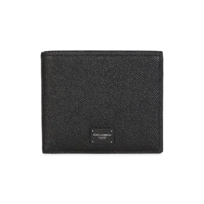 Dolce&Gabbana Bifold Wallet Dauphine Calfskin Logo Plate "Black"
