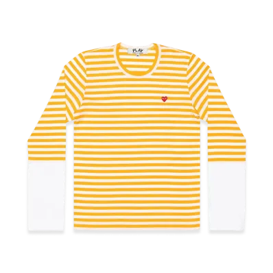 PLAY COMME des GARCONS Small Red Heart Striped L/S T-Shirt Ladies "Purple/White"