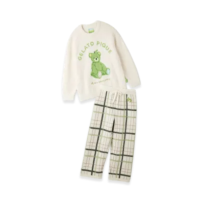 GELATO PIQUE x Mrs. GREEN APPLE Powder Jacquard Pullover & Baby Moco Check Long Pants Set "Off White"
