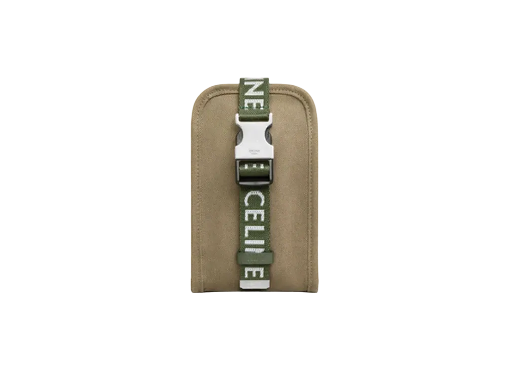 CELINE Trekking Phone Pouch In Gabardine "Khaki"