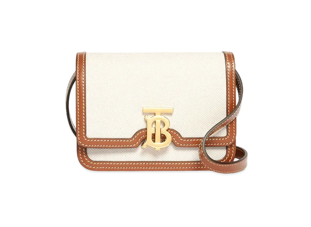 Burberry Mini Two-Tone Canvas & Leather TB Bag "Natural/Malt Brown"