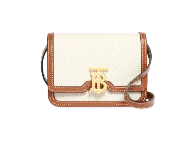 Burberry Mini Two-Tone Canvas & Leather TB Bag "Natural/Malt Brown"