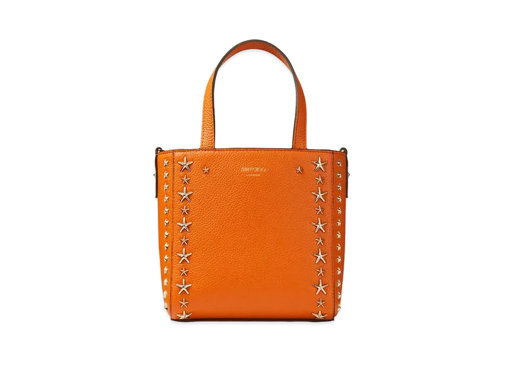 JIMMY CHOO MINI PEGASI Soft Grainy Curf Leather Mini Tote Bag With Star Studs "Amber Orange"