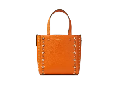 JIMMY CHOO MINI PEGASI Soft Grainy Curf Leather Mini Tote Bag With Star Studs "Amber Orange"