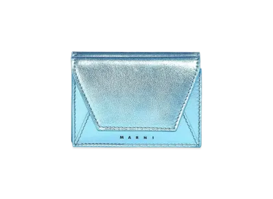 Marni Blue Metallic Nappa Leather Tri-Fold Wallet "Arctic"