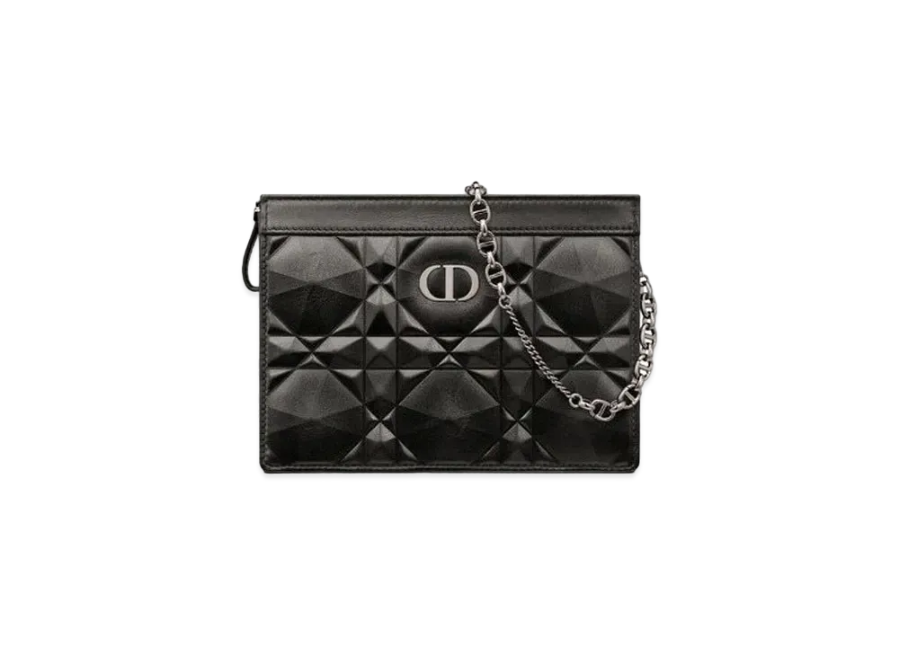 Dior Caro Zip Pouch Diamond Macro Cannage Calfskin "Black"