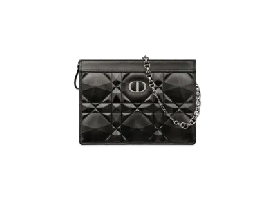 Dior Caro Zip Pouch Diamond Macro Cannage Calfskin "Black"