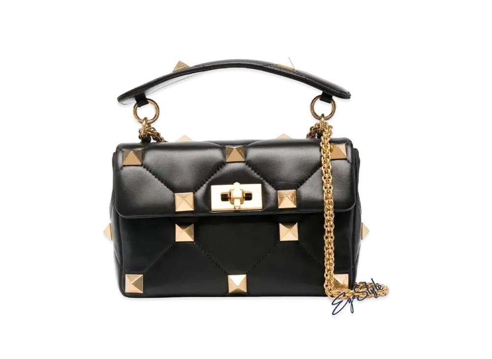 Valentino Medium Nappa Roman Stud The Shoulder Bag With Chain "Black"