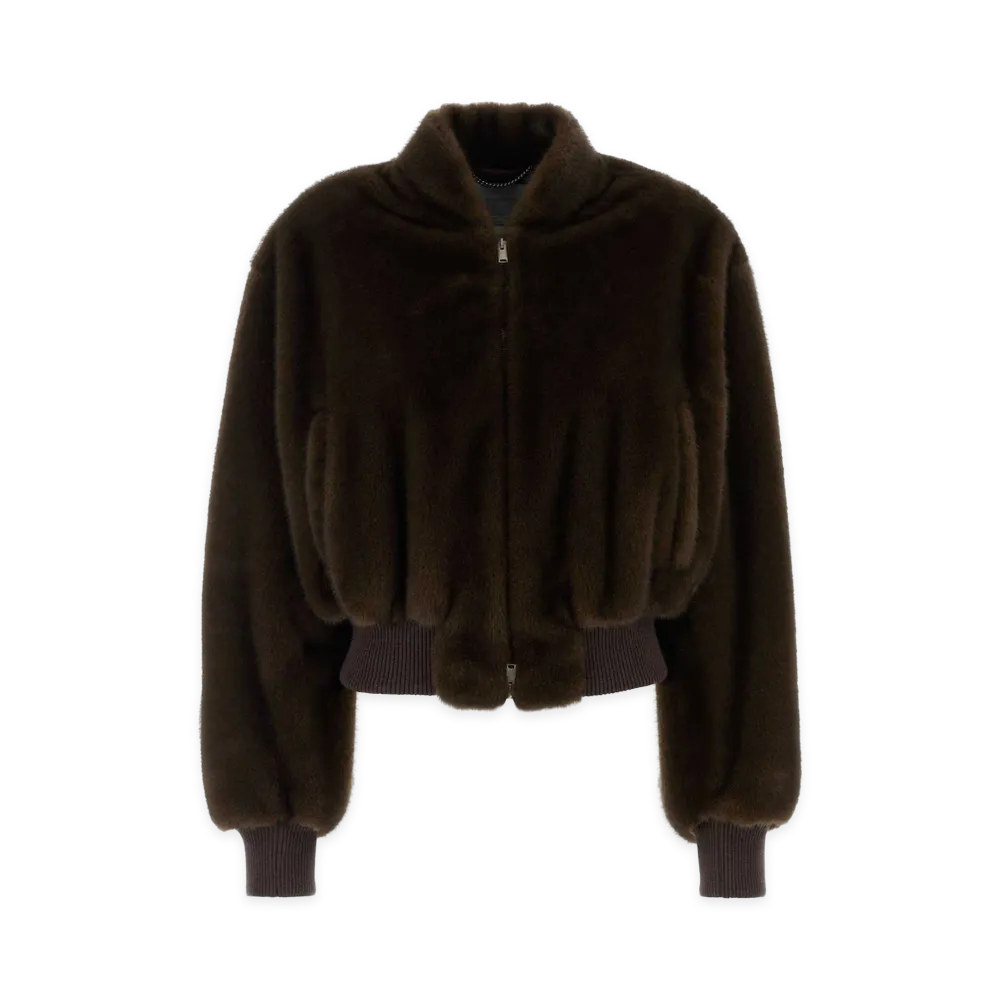 STELLA McCARTNEY Women's Plush Mink Bomber Jacket "Brown"