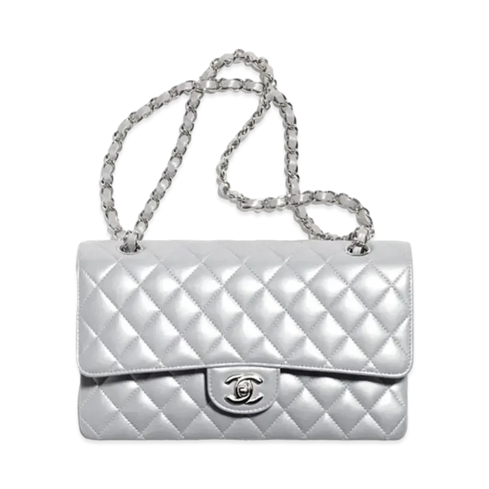 CHANEL Classic Handbag Cloudy Pearly Goatskin "Silver"