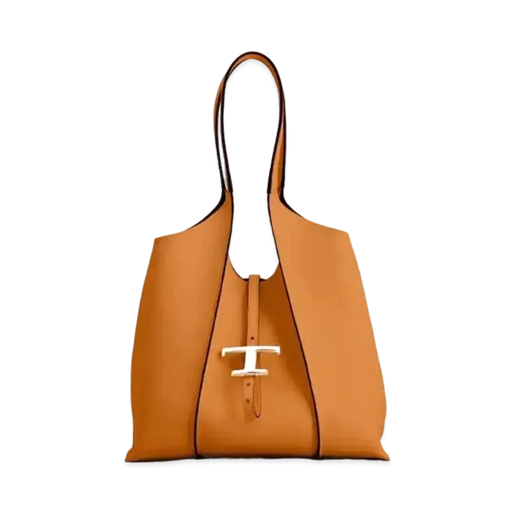 TOD'S T Timeles Leather Shopping Bag Small "Brown"
