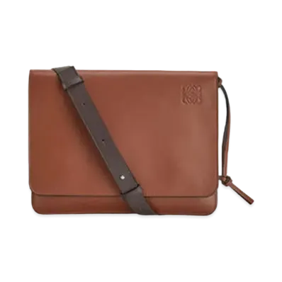 LOEWE Gusset Flat Messenger Bag In Smooth Calfskin "Cognac"