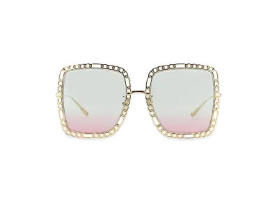 GUCCI Women's Rectangular Sunglasses with Chain "Gold"