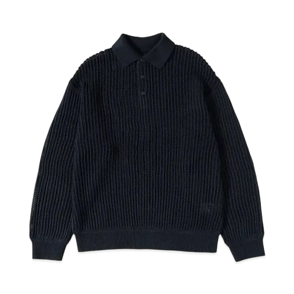 BEAMS Mesh Knit Polo Shirt "Navy"