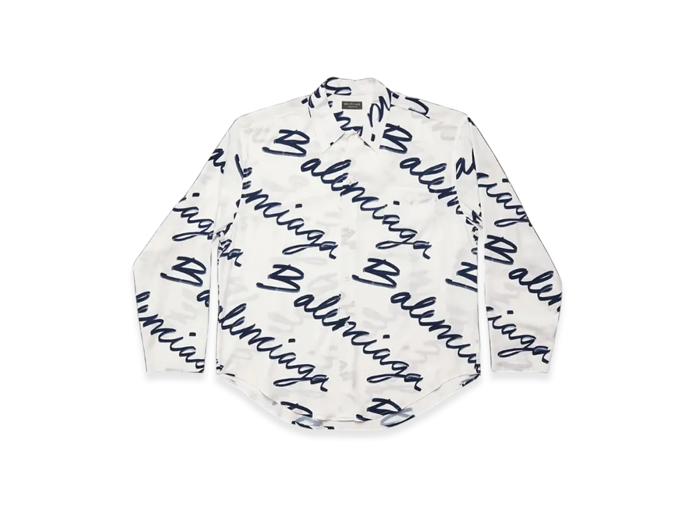 BALENCIAGA Women's Scribble Minimal Shirt Large Fit "White"