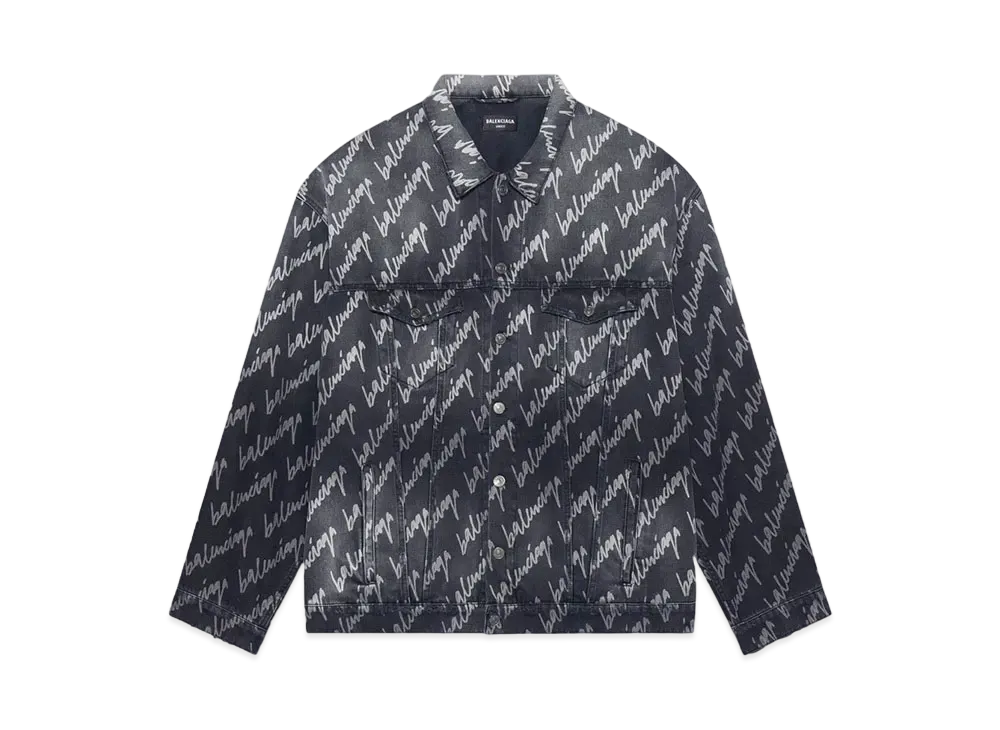 BALENCIAGA MENS Allover Logo Oversized Jacket "Black"