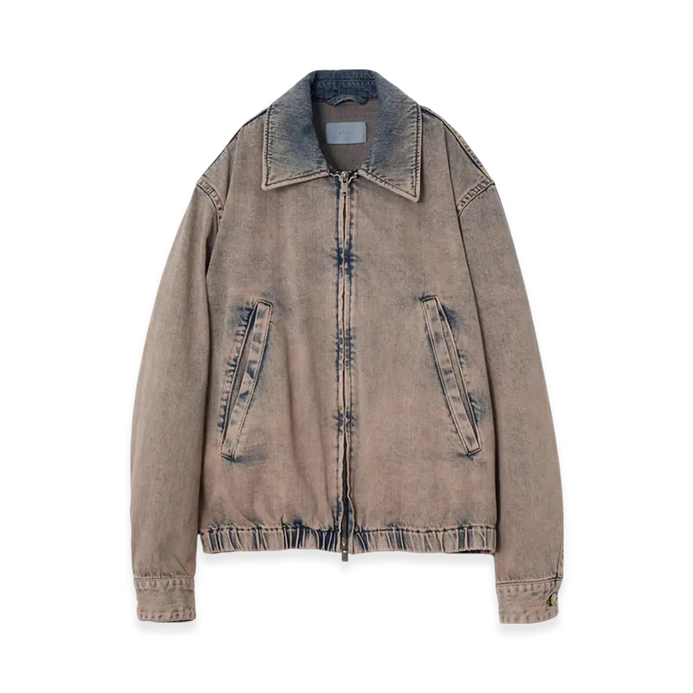 YOKE 12OZ Cotton Bleached & Over Dye Denim Front Zip Blouson "Pink"