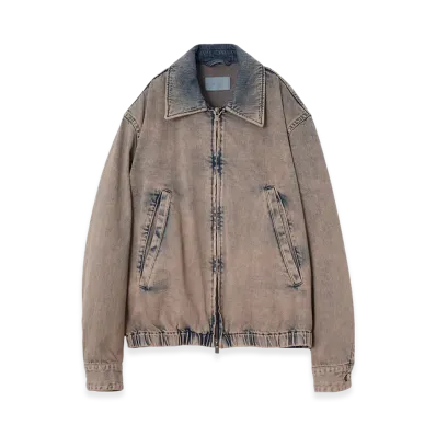 YOKE 12OZ Cotton Bleached & Over Dye Denim Front Zip Blouson "Pink"