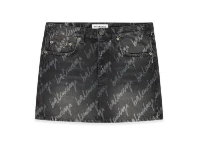 BALENCIAGA Women's Allover Logo Low Waist Mini Skirt "Black"
