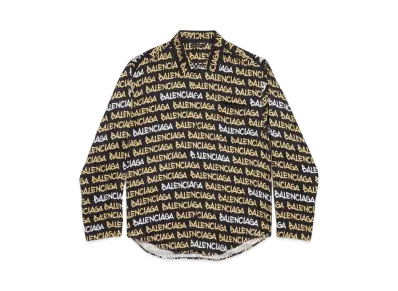 BALENCIAGA Funky Font Minimal Shirt in Viscose Poplin "Black/Beige"