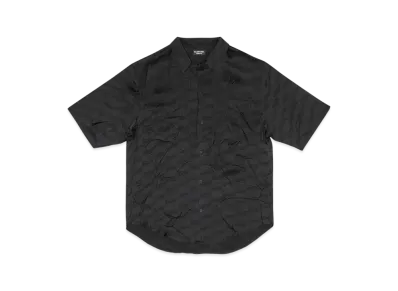 BALENCIAGA Men's BB Monogram Minimal Short Sleeve Shirt in Viscose Jacquard "Black"