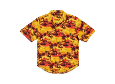 BALENCIAGA Men's Hawaiian Car Minimal Short Sleeve Shirt Large Fit in Viscose Poplin "Orange"