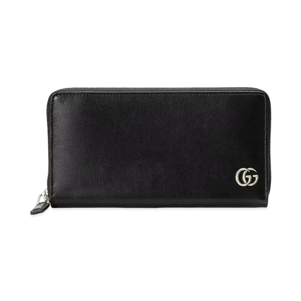 GUCCI GG Marmont Leather Zip Around Wallet "Black/Silver"