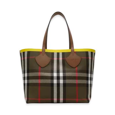 Burberry Women's Large Check Tote "Rock Green"