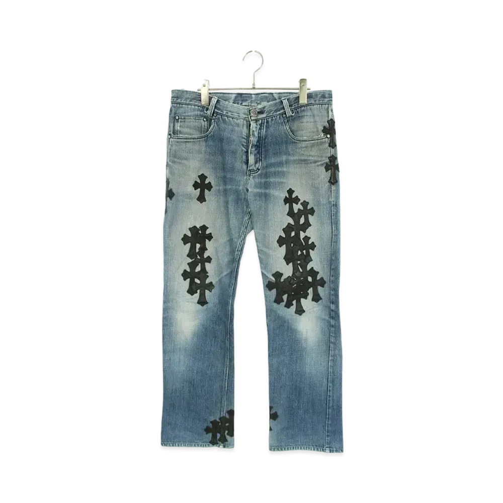 Chrome Hearts Leather Cross Patch Custom Denim Pants "Indigo/Black"