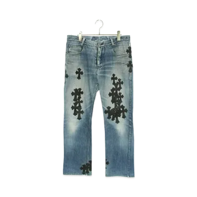 Chrome Hearts Leather Cross Patch Custom Denim Pants "Indigo/Black"