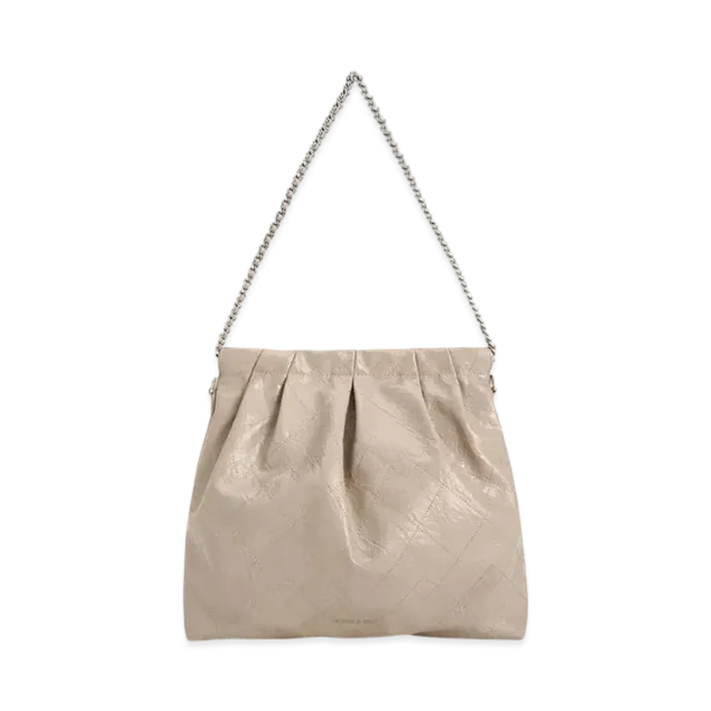 CHARLES & KEITH Duo Braided Chain-Handle Hobo Bag "Taupe"