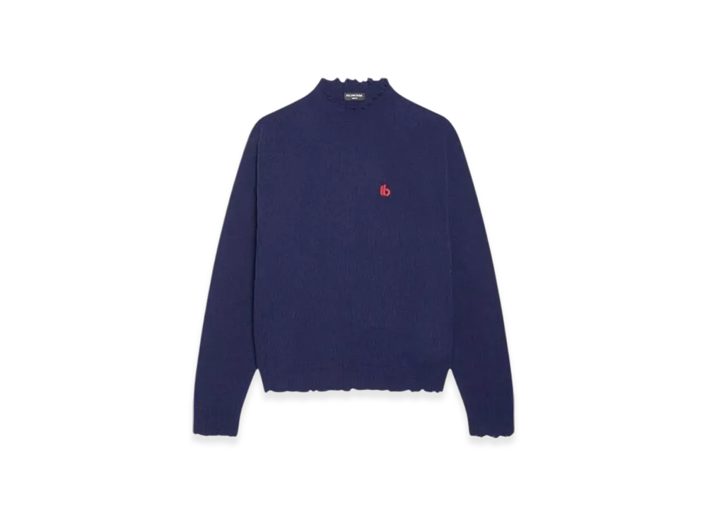BALENCIAGA Double B Highneck Wool Knitted Sweater "Blue"