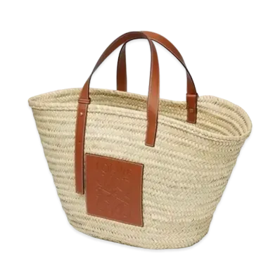 LOEWE Large Basket Bag In Palm Leaf And Calfskin "Natural/Tan"