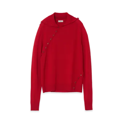 YOKE Super120's Wool Button Line Knit Top "Red"