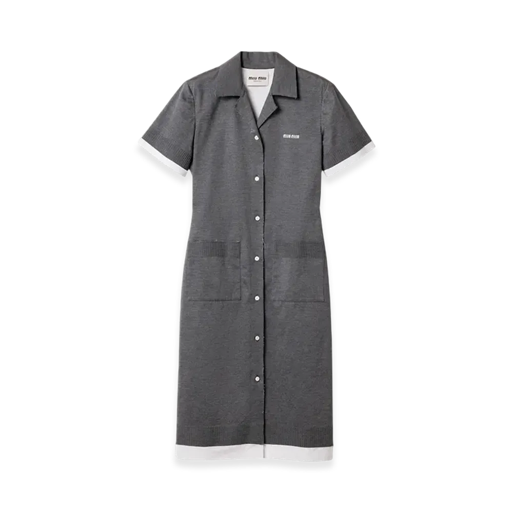MIU MIU Women's Knit and Poplin Dress "Slate Grey/White"
