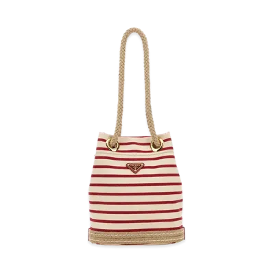 PRADA Women's Embroidecanvas Bucket Bag "Stripped"