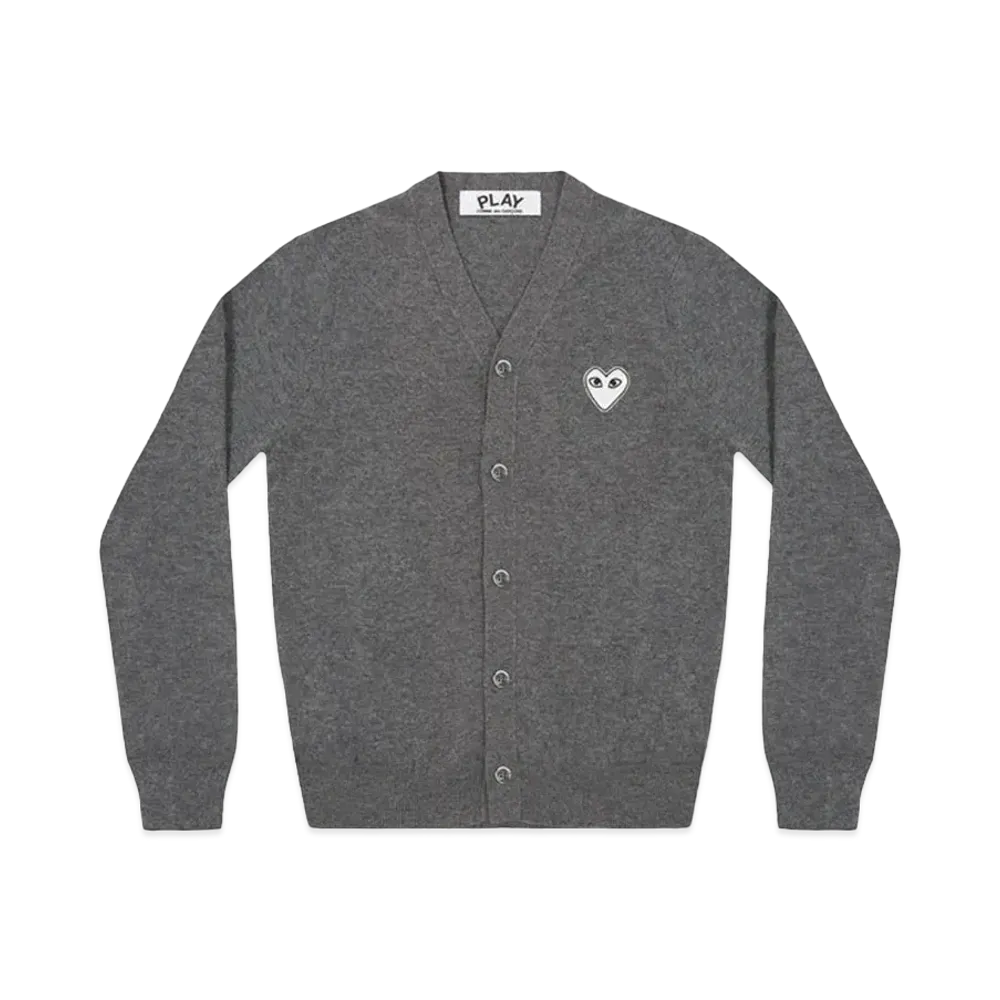 PLAY COMME des GARCONS White Heart Men's Cardigan "Medium Grey"