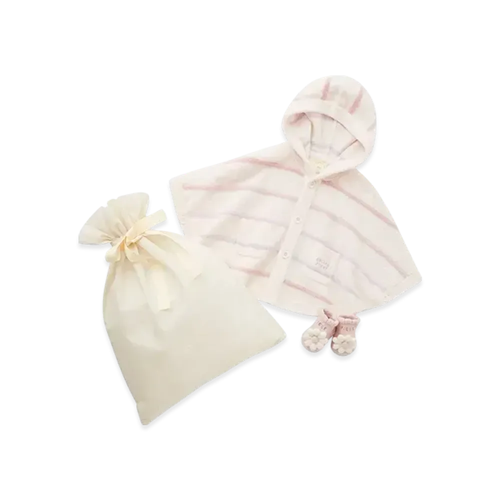 GELATO PIQUE Wrapped Baby Smoothy Colorful Border Poncho & Daisy Socks Set "Pink"